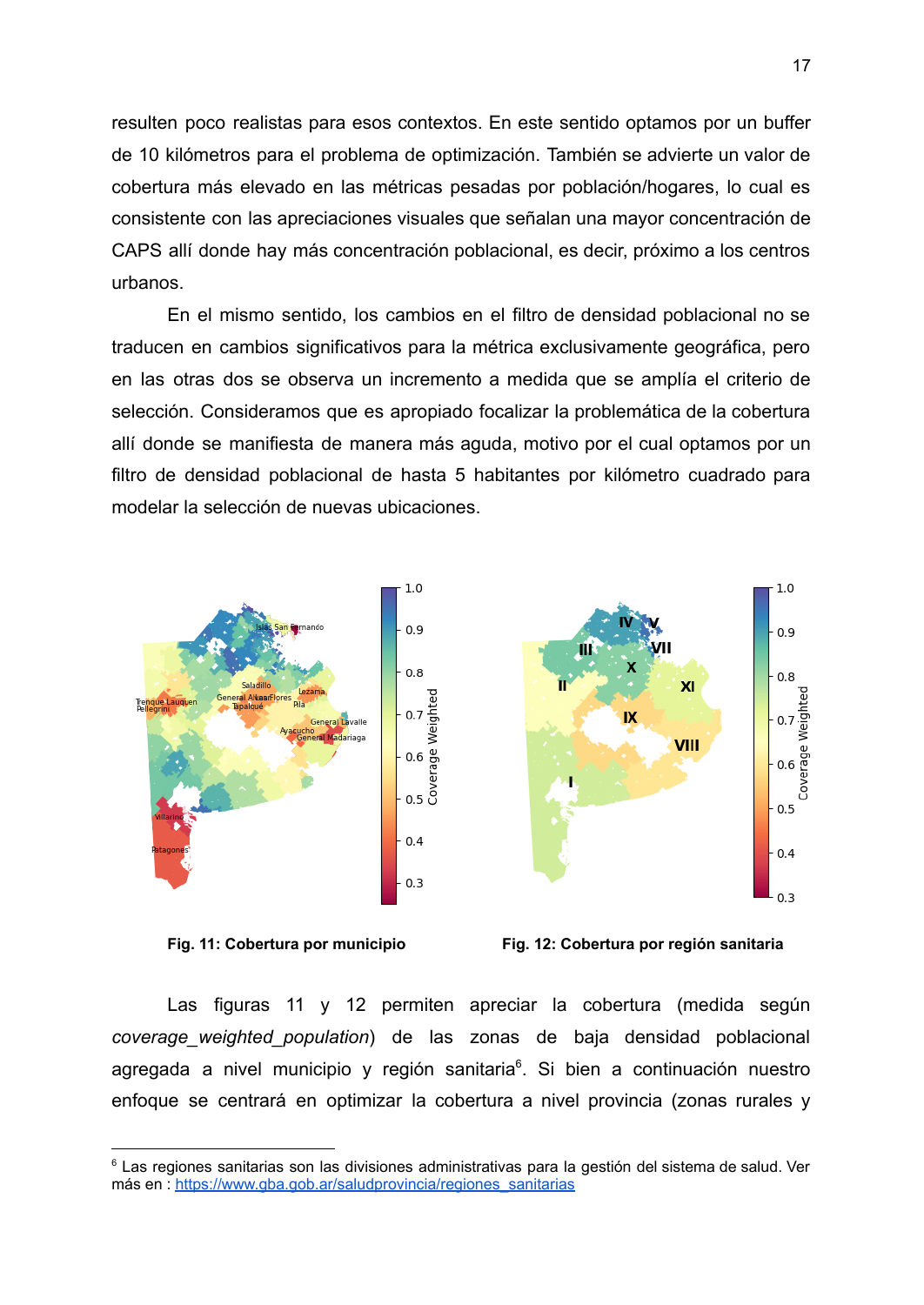 Mapa de cobertura estimada de atención primaria en áreas de baja densidad de la provincia de Buenos Aires, agregado por municipio